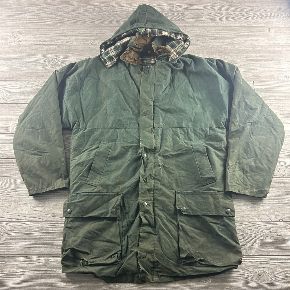 Shire Classics Men's Medium Green Full Zip Hooded Coat Plaid Lining Canvas